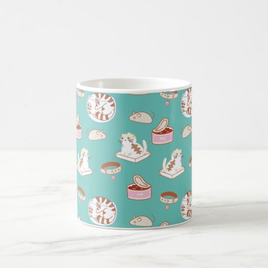 Cute Green Kat Food Pattern | Die Mok van het katt (Center)