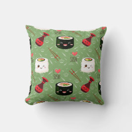 Cute green Kawaii Sushi-patroon Kussen