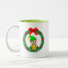 Cute Green Kerstmis Elf en Kerstmis Wreater Tweekleurige Koffiemok