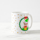 Cute Green Kerstmis Elf, Pine Wreath & Stars Koffiemok (Voorkant rechts)