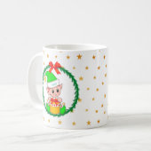 Cute Green Kerstmis Elf, Pine Wreath & Stars Koffiemok (Voorkant links)