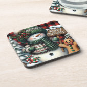 Cute Green Kerstmis Snowman Bier Onderzetter (Linkerzijde)