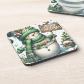 Cute Green Kerstmis Snowman Bier Onderzetter (Linkerzijde)