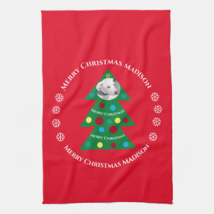 Cute Green KerstTree Celebray Holiday Red Theedoek