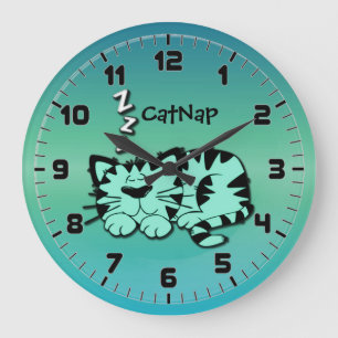 Cute Green Kitty Cat Nap Wall Clock Grote Klok