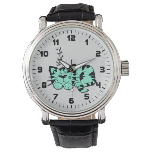 Cute Green Kitty Cat Nap Wrist Watch Horloge