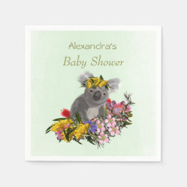 Cute Green Koala Wildflower Baby shower Servet