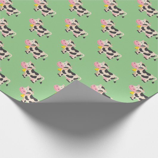 Cute Green Koe Kinder Gift Cadeaupapier (Hoek)