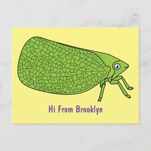 Cute green leaf hopper insect cartoon briefkaart (Voorkant)