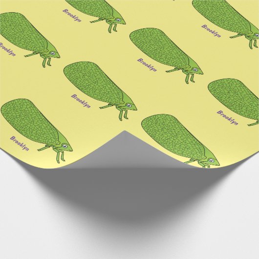 Cute green leaf hopper insect cartoon cadeaupapier (Hoek)