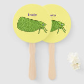 Cute green leaf hopper insect cartoon handwaaier (Voorkant en achterkant)