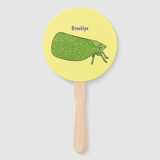 Cute green leaf hopper insect cartoon handwaaier (Voorkant)