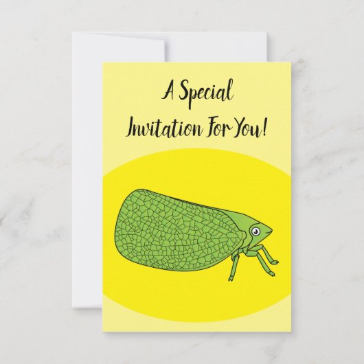 Cute green leaf hopper insect cartoon kaart (Achterkant)