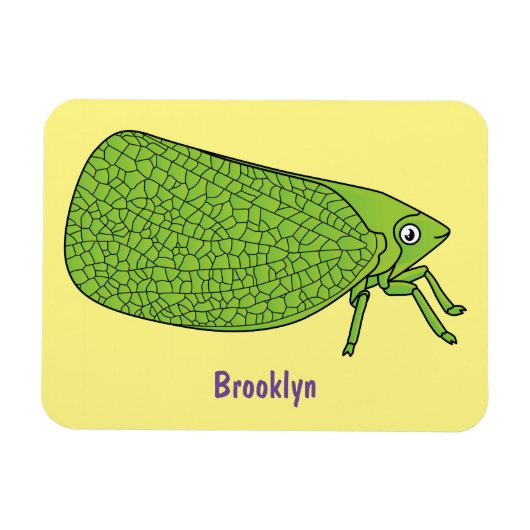 Cute green leaf hopper insect cartoon magneet (Horizontaal)
