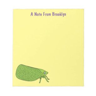 Cute green leaf hopper insect cartoon notitieblok