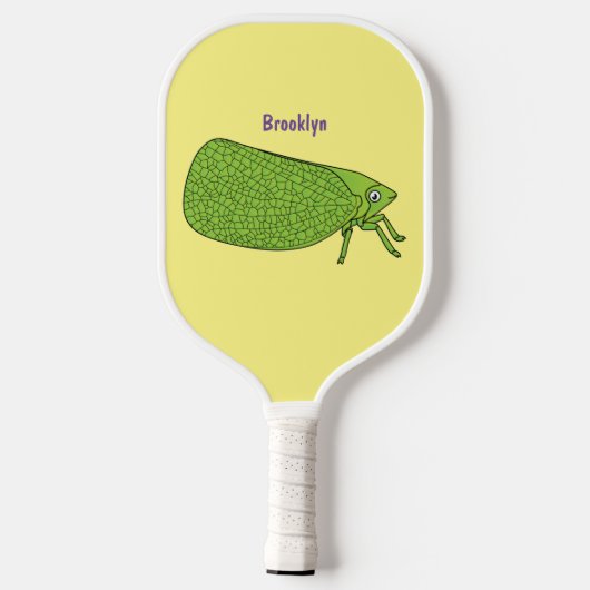 Cute green leaf hopper insect cartoon pickleball paddle (Achterkant)
