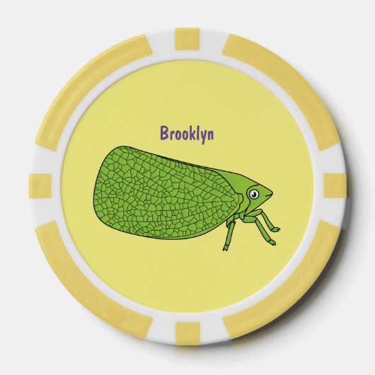 Cute green leaf hopper insect cartoon poker chips (Voorkant)