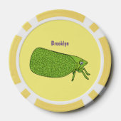 Cute green leaf hopper insect cartoon poker chips (Achterkant)