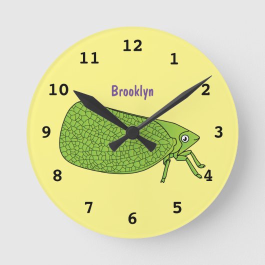 Cute green leaf hopper insect cartoon ronde klok (Voorkant)