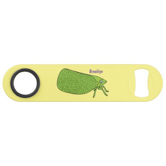 Cute green leaf hopper insect cartoon speed flessenopener (Voorkant (Horizontaal))