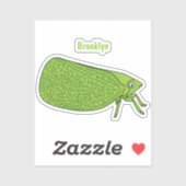 Cute green leaf hopper insect cartoon sticker (Vel)