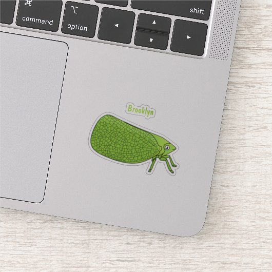 Cute green leaf hopper insect cartoon sticker (Detail)