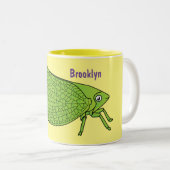 Cute green leaf hopper insect cartoon tweekleurige koffiemok (Voorkant rechts)