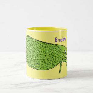 Cute green leaf hopper insect cartoon tweekleurige koffiemok