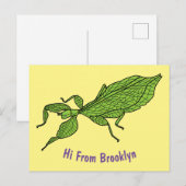 Cute green leaf insect cartoon briefkaart (Voorkant / Achterkant)
