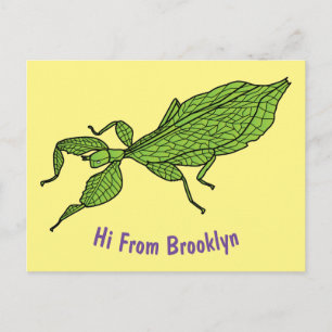 Cute green leaf insect cartoon briefkaart