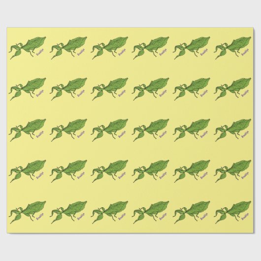 Cute green leaf insect cartoon cadeaupapier (Vlak)
