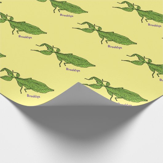Cute green leaf insect cartoon cadeaupapier (Hoek)