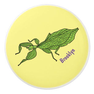 Cute green leaf insect cartoon keramische knop