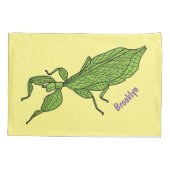 Cute green leaf insect cartoon kussensloop (Achterkant)