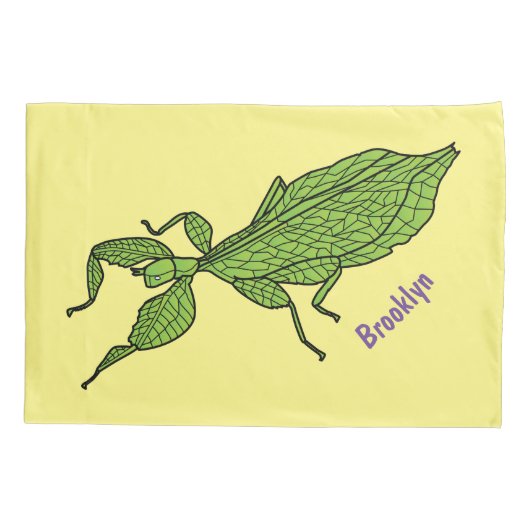 Cute green leaf insect cartoon kussensloop (Achterkant)