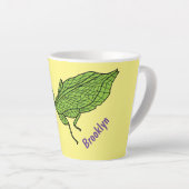 Cute green leaf insect cartoon latte mok (Rechterhoek)