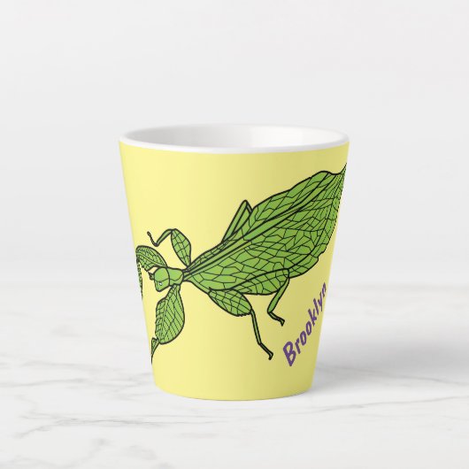 Cute green leaf insect cartoon latte mok (Voorkant)