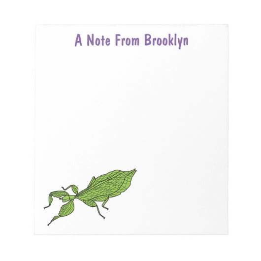 Cute green leaf insect cartoon notitieblok (Voorkant)