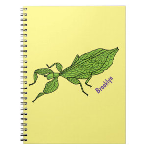 Cute green leaf insect cartoon notitieboek