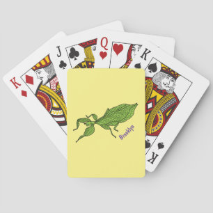 Cute green leaf insect cartoon pokerkaarten