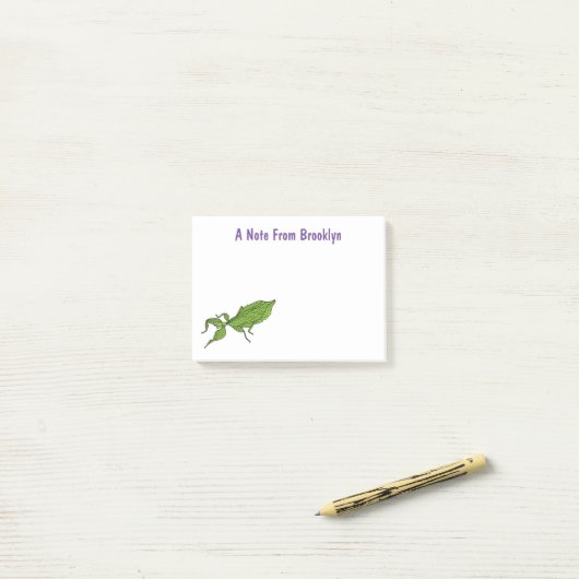 Cute green leaf insect cartoon post-it® notes (Op bureau)
