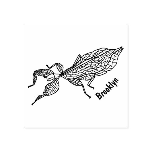 Cute green leaf insect cartoon rubberstempel (Afrduk)