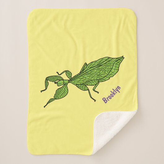 Cute green leaf insect cartoon sherpa deken (Voorkant)
