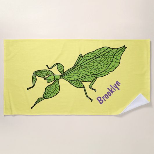 Cute green leaf insect cartoon strandlaken (Voorkant)
