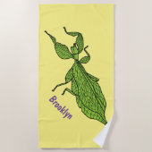 Cute green leaf insect cartoon strandlaken (Voorkant)