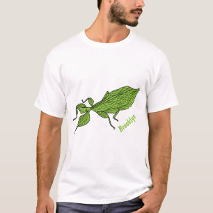 Cute green leaf insect cartoon t-shirt
