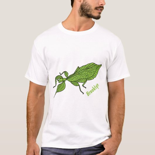 Cute green leaf insect cartoon t-shirt (Voorkant)