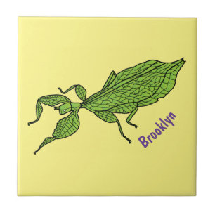 Cute green leaf insect cartoon tegeltje