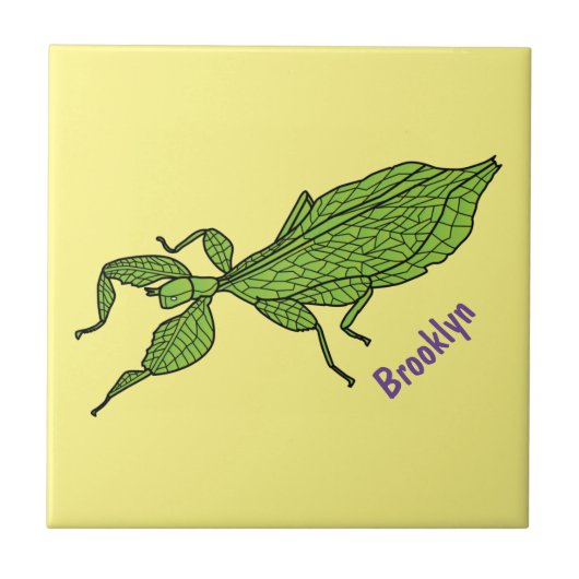 Cute green leaf insect cartoon tegeltje (Voorkant)