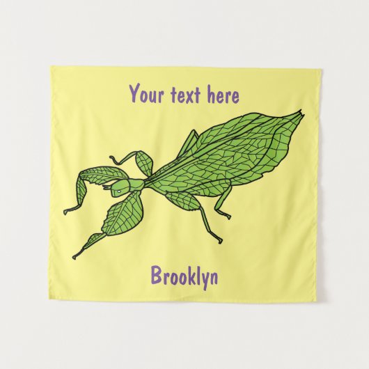 Cute green leaf insect cartoon wandkleed (Voorkant (horizontaal))